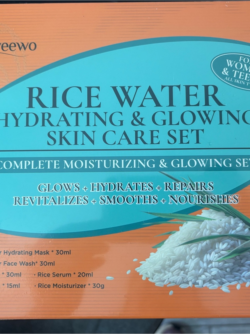 Rice Water Hydrating & Glowing Skin Care Set by - Turquoise/Orange